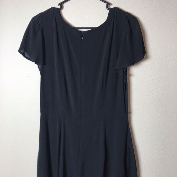Loft Women's Black Asymmetric Knee Length Flutter Sleeve Dress Size 6 - Picture 5 of 7